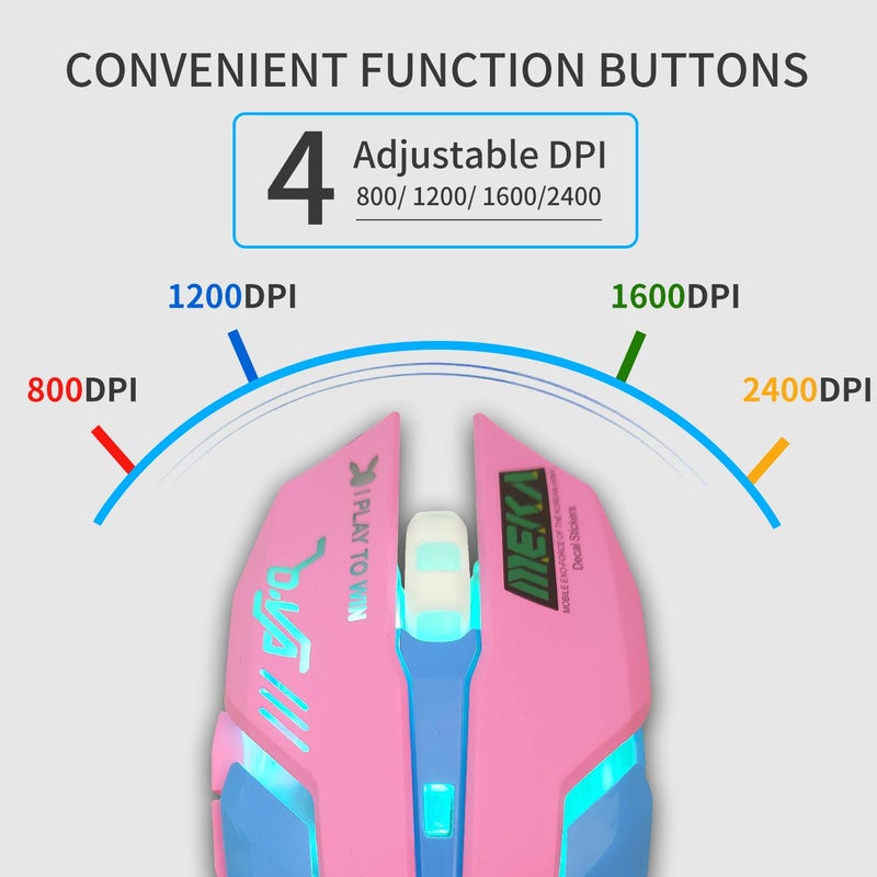 HXMJ Pink Wired USB Computer Mouse,7 Colors Backlit,Silent Buttons for MacBook,Computer PC,Laptop - Image 4